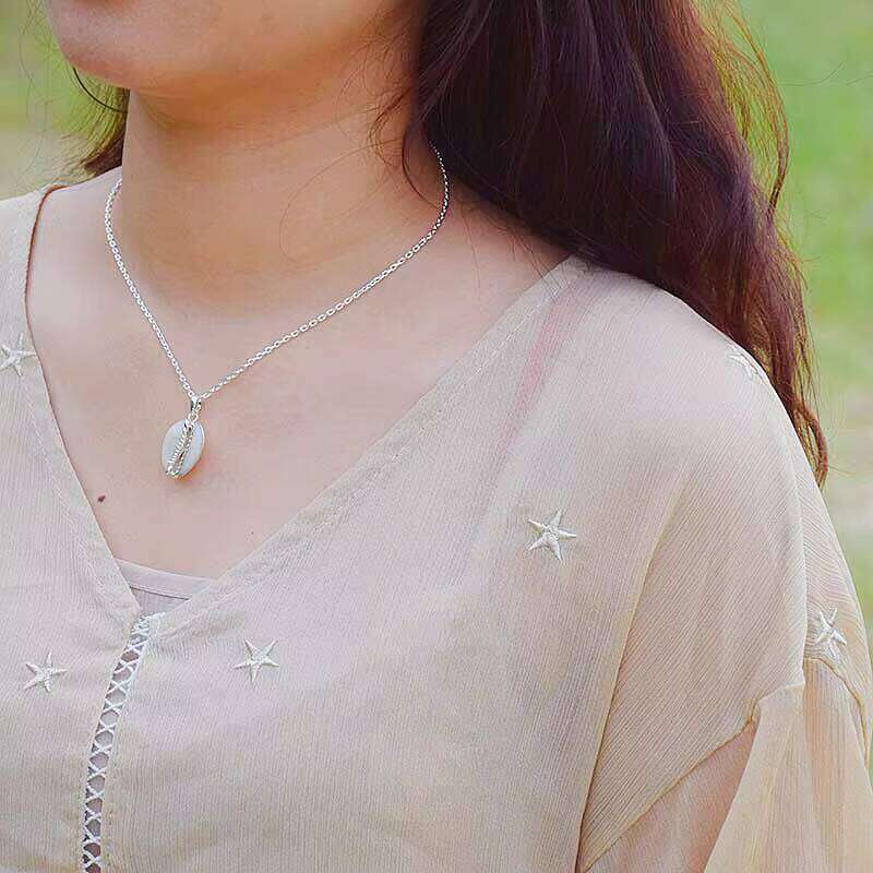 Electroplated Natural Shell Bohemian Stainless Steel Chain Simple Necklace Clearance
