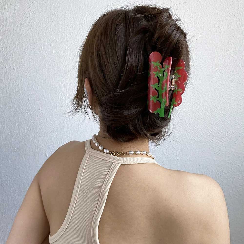 Red Cherry Tomatoes Double Sided Printed Shark Hair Clip Claw For Women Girls New Acrylic Fixed Ponytail Hairpin Hair Accessory Y250707