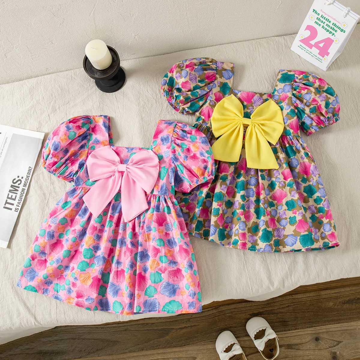 Baby Girl Summer Dress Full Printed Flower Bow Girls Dress Sweet Bubble Sleeve Girls Princess Dresses Baby Girl Clothing R250707