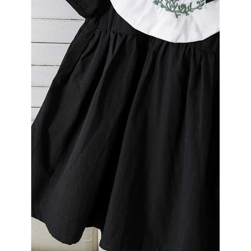 Summer Children Embroidery Flower 1-6Yrs Baby Girls Dress Infant Clothing Doll Collar Bubble Black Cotton Kids Party Bow Dress R250707