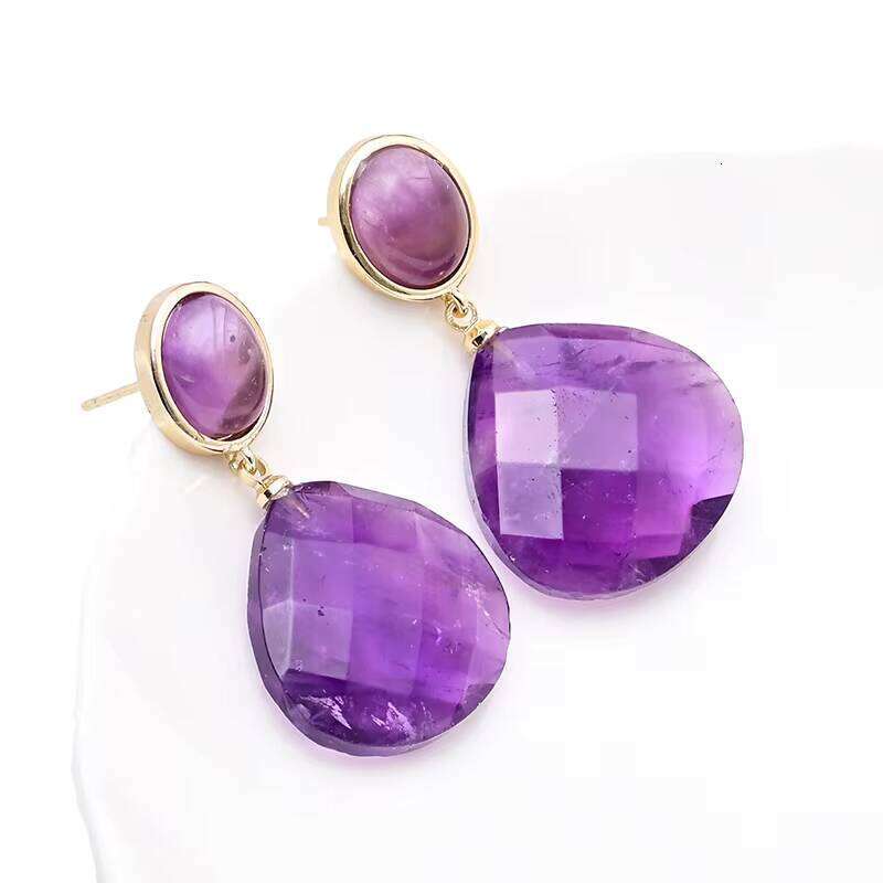 Healing Amethyst Large Water Drop Jasper Bohemian Earrings