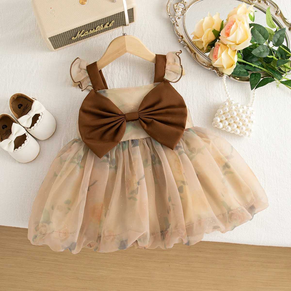 Baby Clothes Girl Summer Bow Tie-Dye Style Halter Puffy Girl Kids Dress Cute Casual Baby Dresses Kids Princess Dresses R250707