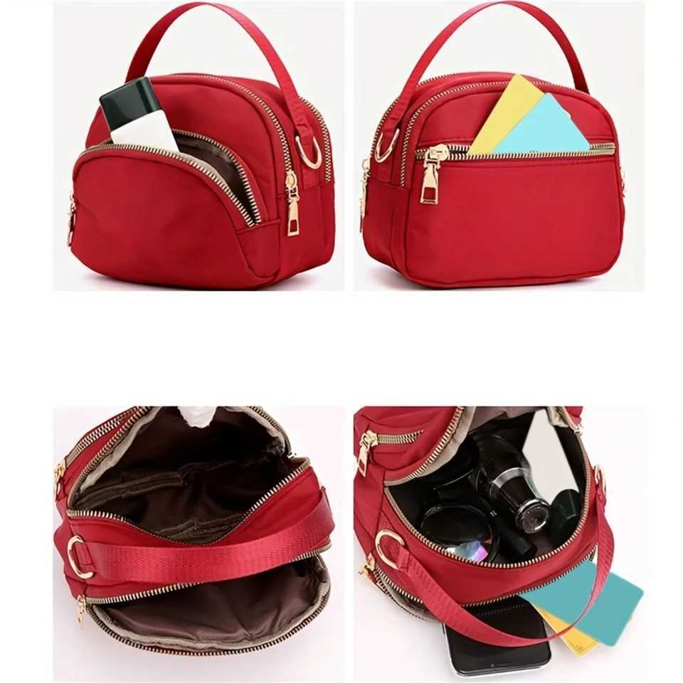 Solid Color Mini Shoulder Bag Multi-Layer Zipper Crossbody Portable Top Handle Handbag