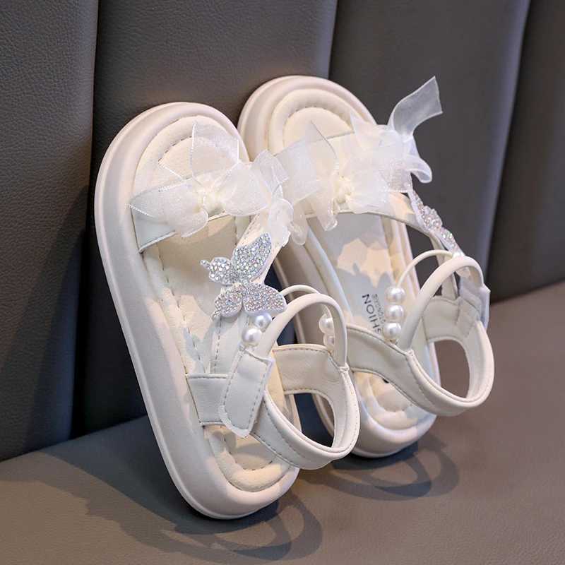 100% Cotton Linen Cotton Linen Cotton Dress Shoes Elegant Lace Pearl Childrens Summer Sandals New Sweet Fashion Kids Causal Wedding Party Sandals R250