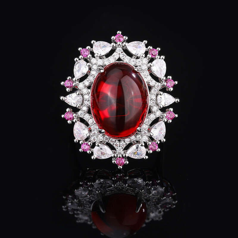 New Imitation Natural Paraiba Pendant Color-Block Full Dia Red Ring Necklace Jewelry Set Bed
