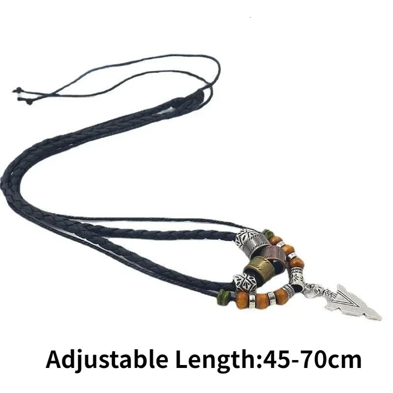 Stacked Artificial Leather Rope Beaded Necklace Men Vintage Layered Tribal Pendant For Jewelry Collar Hombre 250704