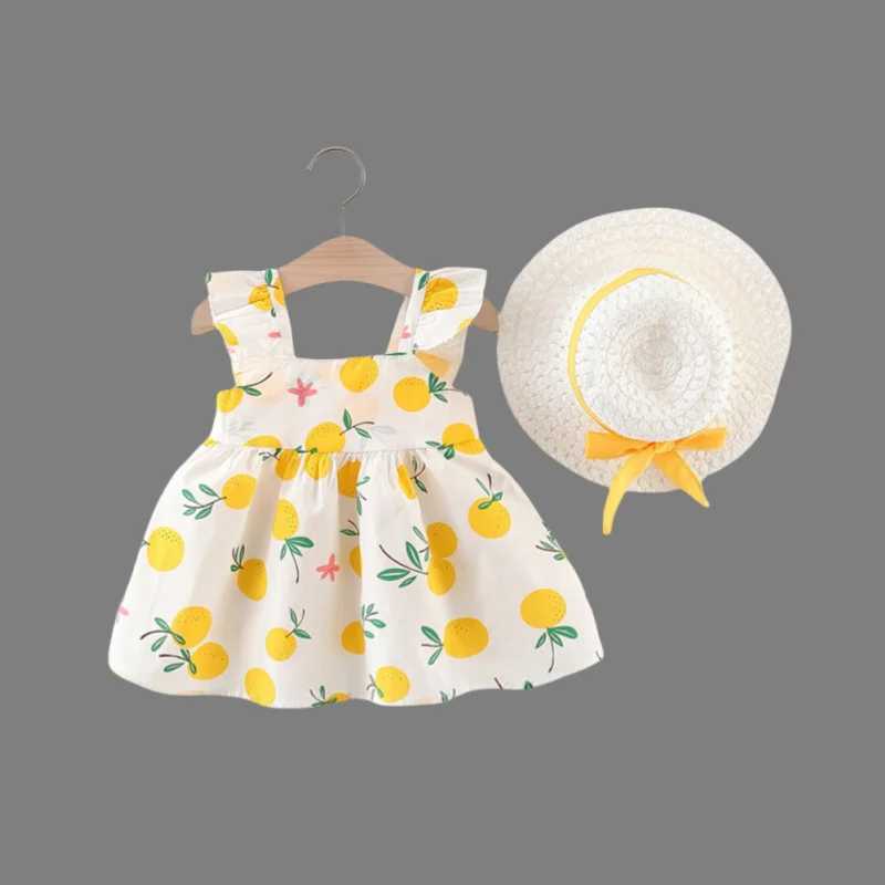 2-Piece Set of Toddler Girls Summer New Suspender Dress Childrens Babys Chest Big Bow Sweet Beach Dress with Hat Included R250707