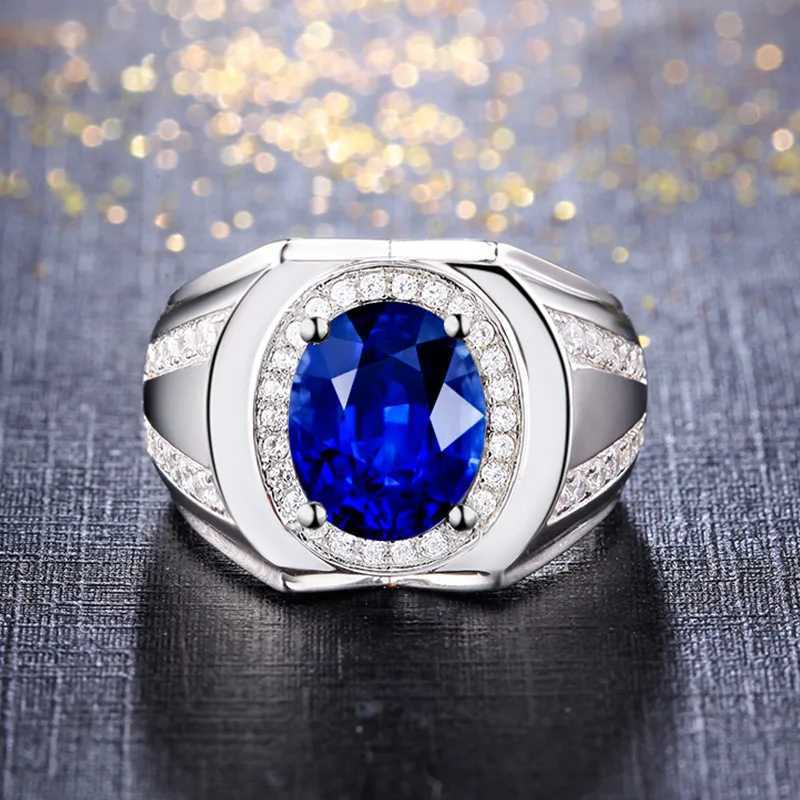 Vintage Male Lab Sapphire Diamond Ring 925 Sterling Silver Jewelry Engagement Wedding Band Rings for Men Party Anniversary Gift XJ250707