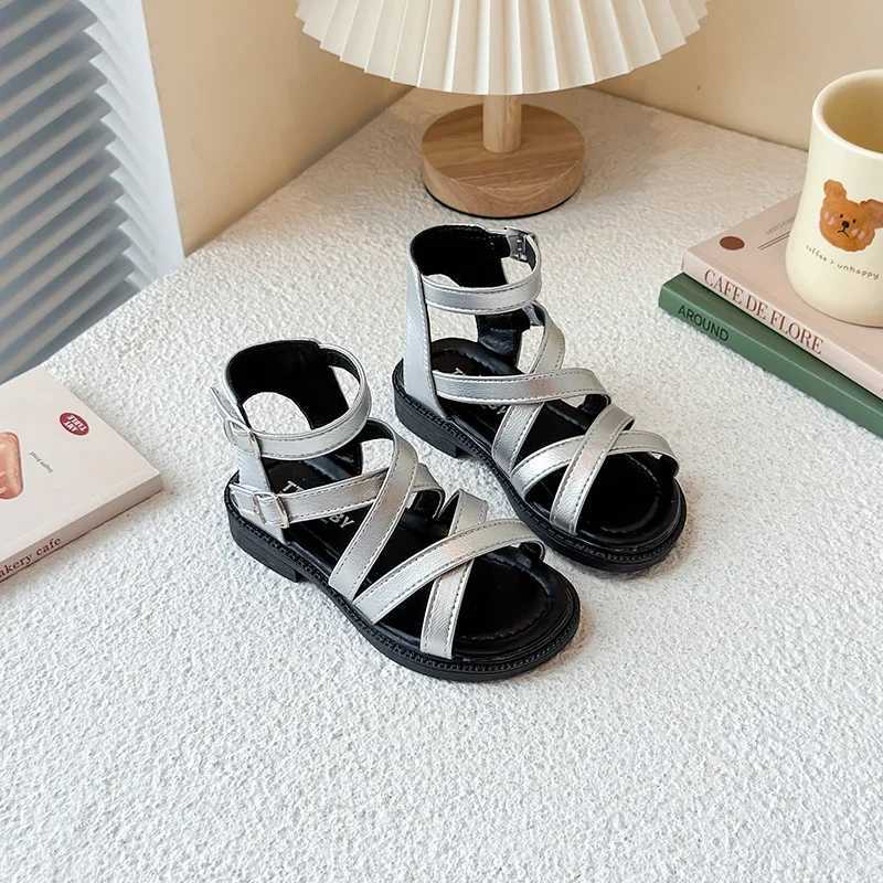 Girls Sandals Silver Beige Narrow Band Ankle-high Trendy Kids Summer Sliders Minimalist Daily-wear Open Toe Children Shoes R250707