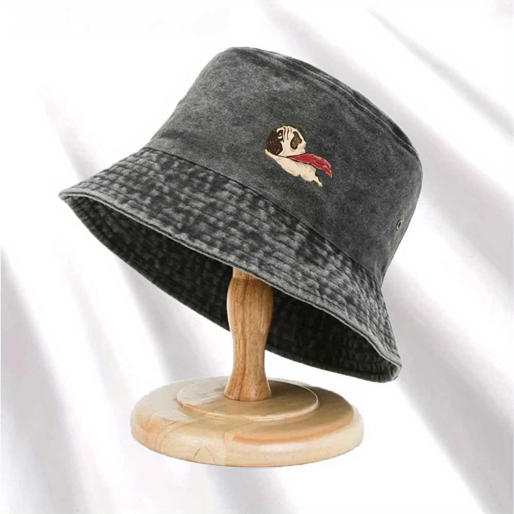 Dog print fisherman hat foldable storage washed and vintage style unisex fashionable bucket hat basin hat Y250707