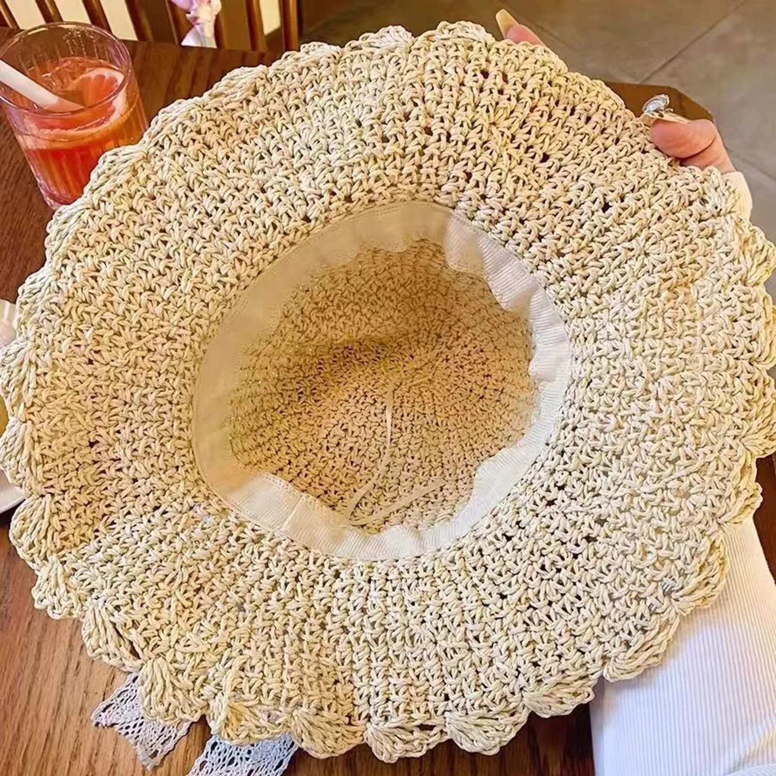 Womens Summer Sun Hat Wide Brim Straw Breathable Foldable Elegant Hats for Traveling Beach Fishing Hiking 250707