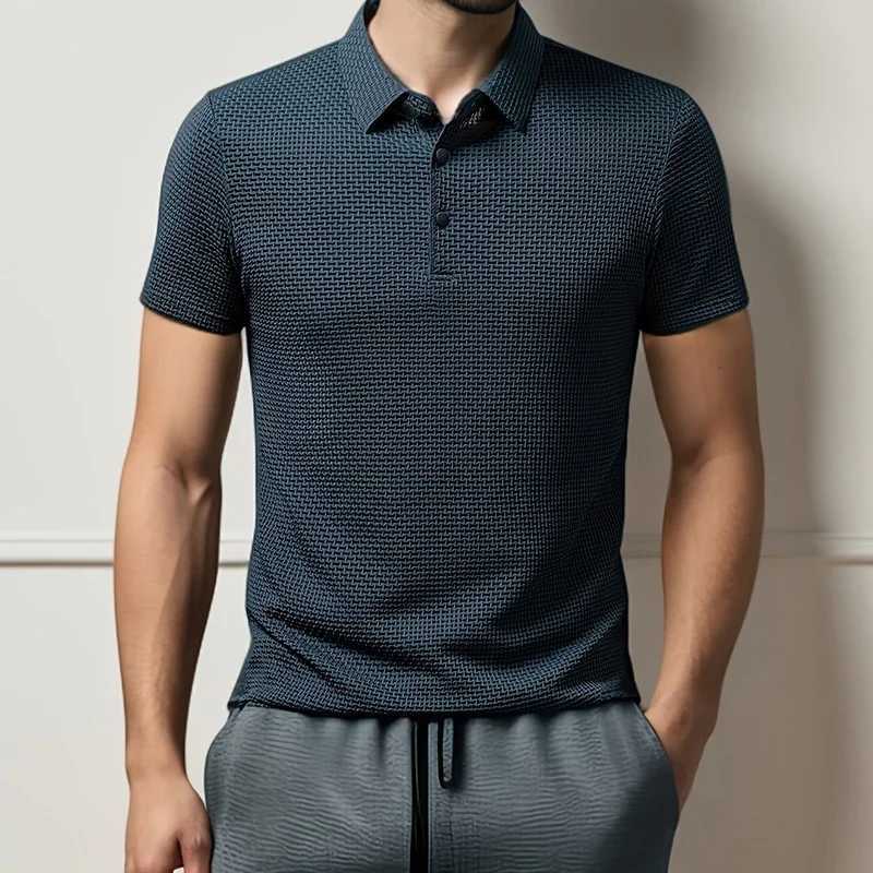 New Mens Business Casual Short Sleeved Bone Flower Solid Color Polo Shirt Fashion Breathable Comfortable Summer Versatile Top Y250707 Y250707