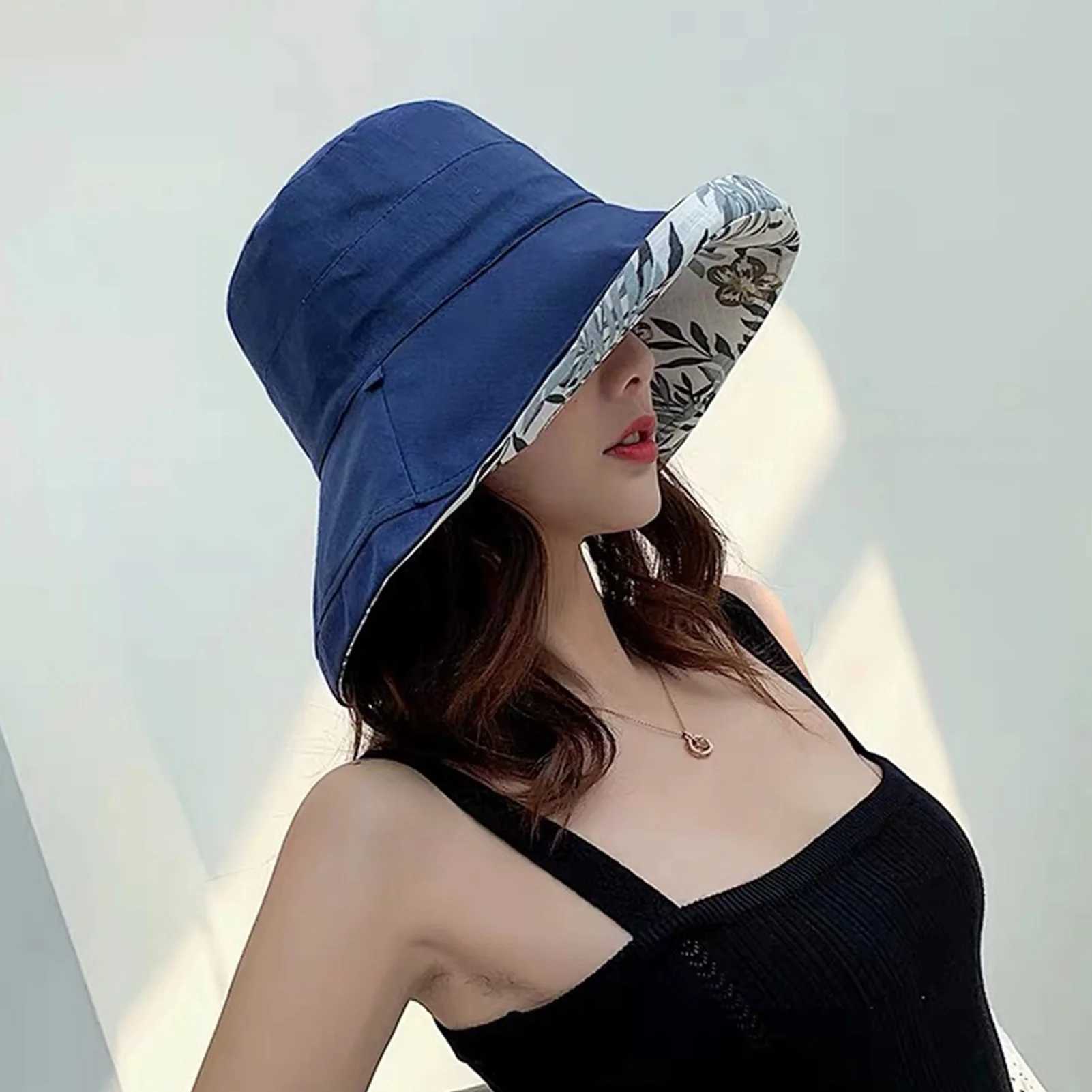 Women Sun Hat Anti-UV Summer Spring Outdoor Traveling Wide Brim Hat Reversible Double-Side-Wear Beach Hat Foldable Bucket Cap Y250707