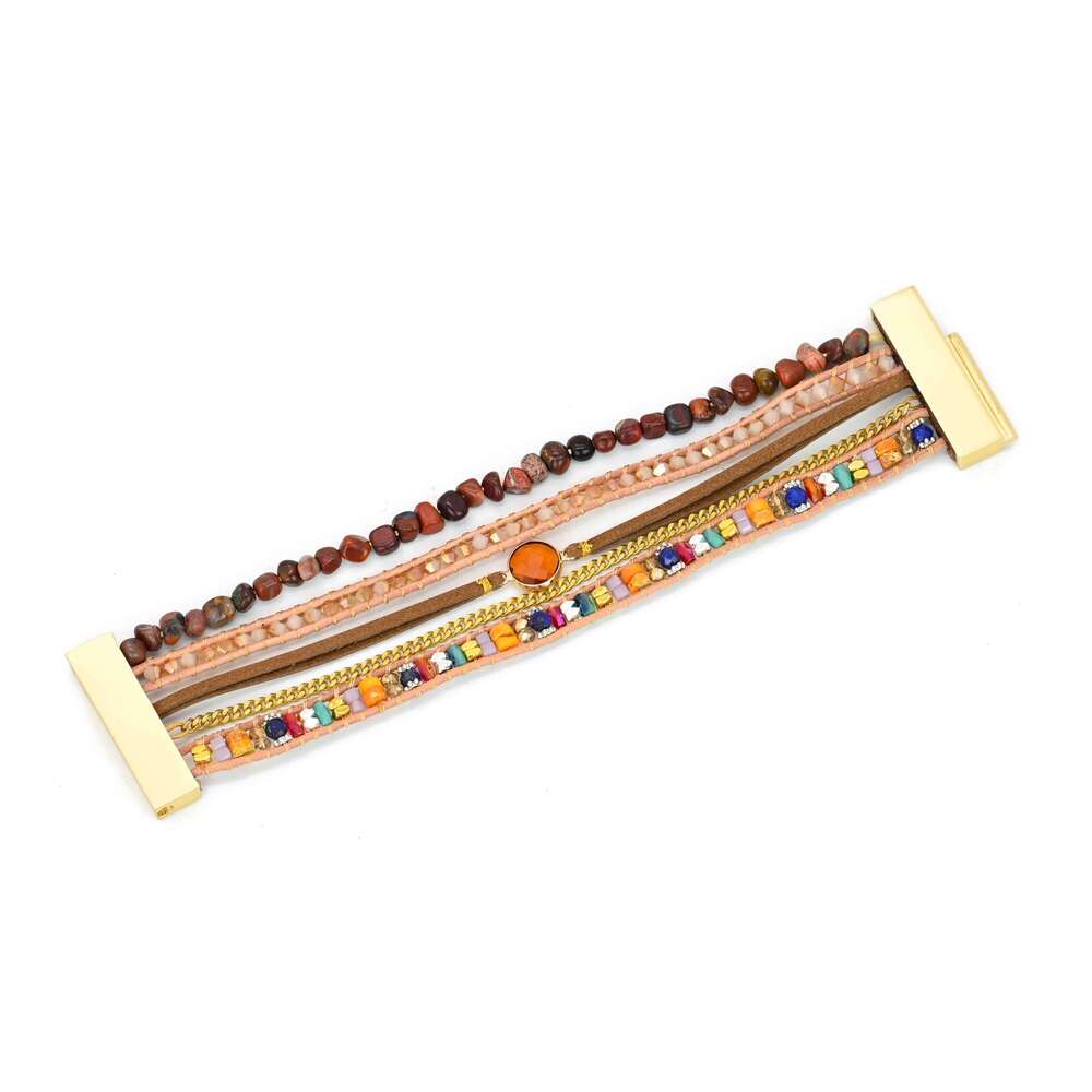 Fashionable Orange Crystal Woven Healing Natural Stone Bohemian Magnetic Clasp Bracelet Drop Ship