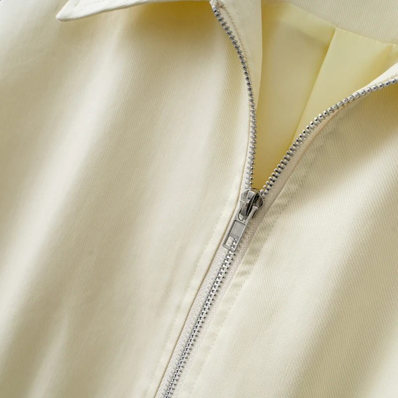2025 Women Spring Autumn Light Yellow Adjustable waist Zip Jacket 250703