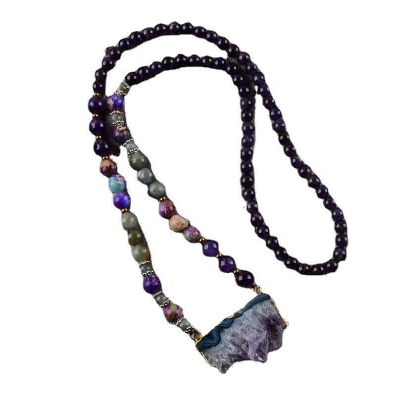 Hot Sale Amethyst Pendant Female Beaded Natural Stone Necklace