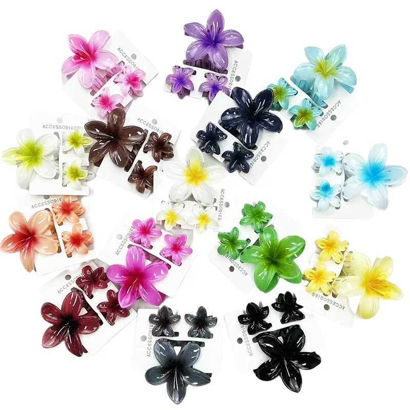3Pcs/Set Hawaiian Gradient Hair Clips Flower Hair Claws Women Small Size Fashion Hair Accessories Hairpin Crab Barrette Y250707