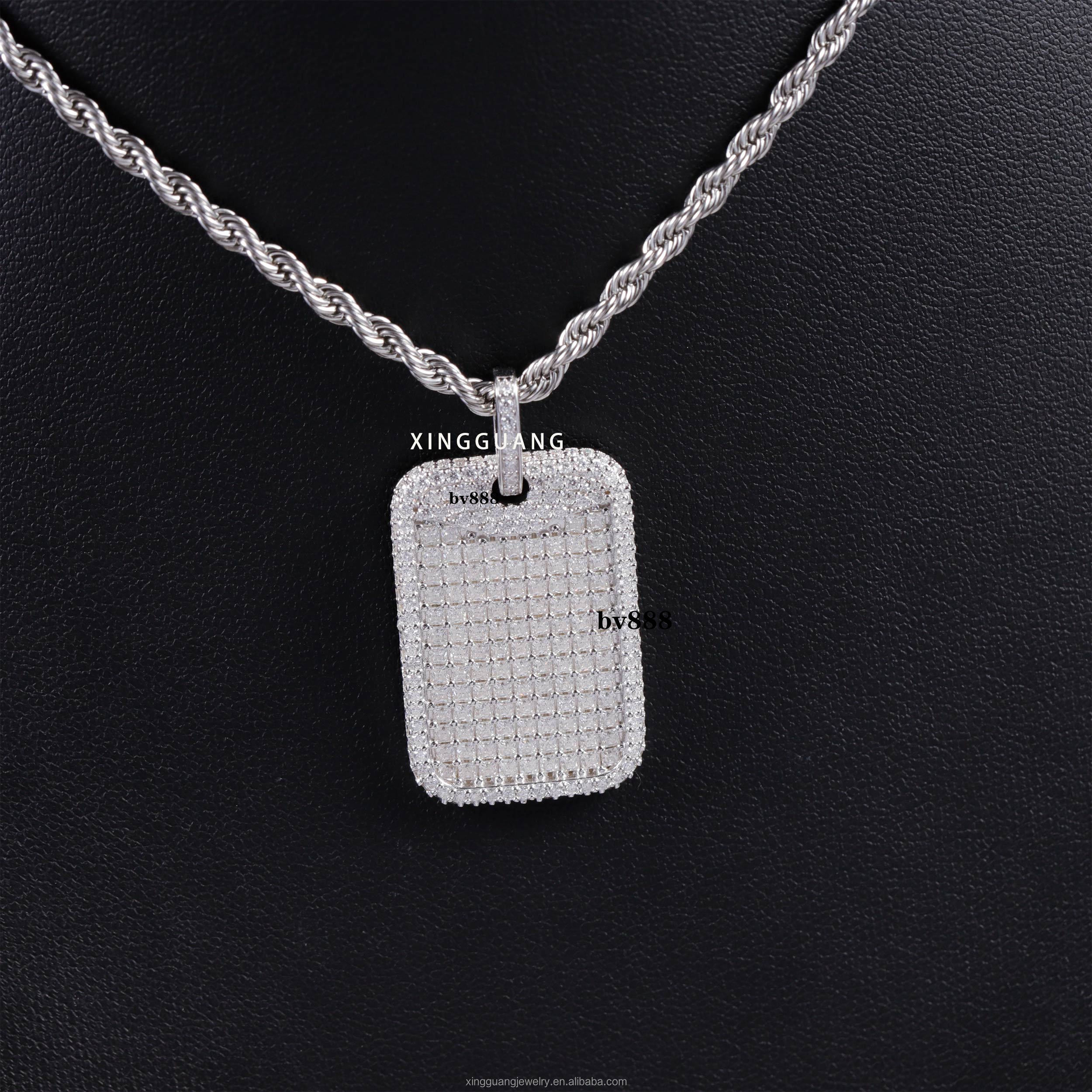 Customized Tag Pendant Rope Chain White Gold Plated 925 Silver Iced Out VVS Moissanite Diamonds Hip Hop Pendant Dog Tag Necklace