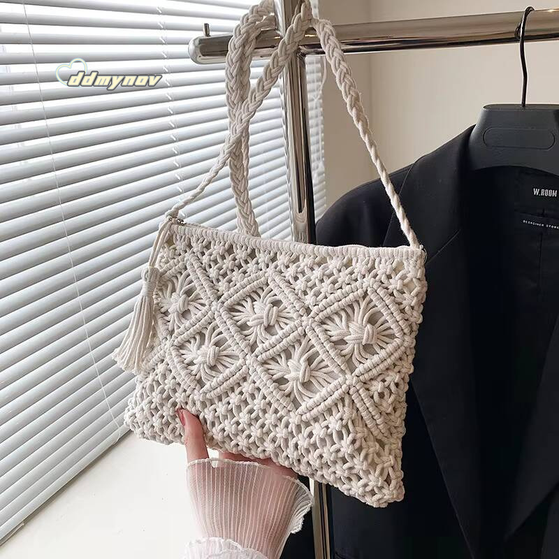 Women Summer Straw Messenger Hollow Out Woven Fashion Shoulder Beach Tassel Designer Crossbody Travel Bag bolsa feminina ddmynov