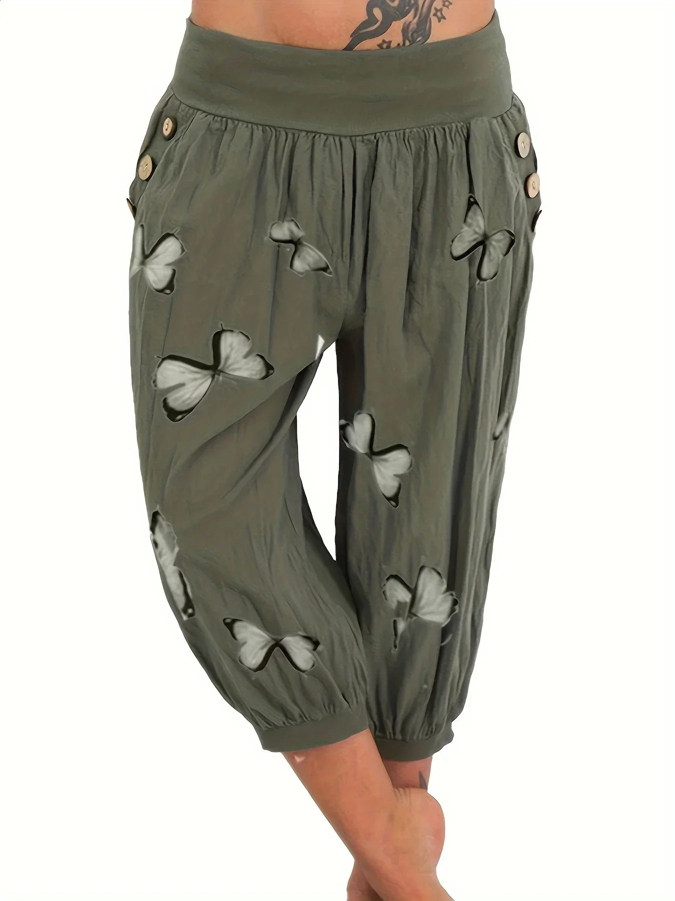 Womens Plus Size 1XL5XL Casual Comfortable Pants Fashion Button Pocket 250628