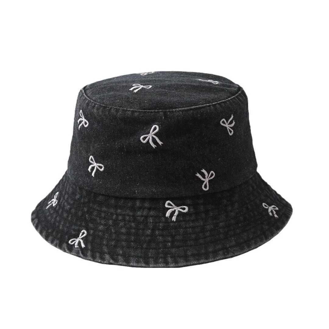 New Summer Hat For Women Denim Bucket Hat Embroidery Heart Butteryfly Daisy Wide Brim Fisherman Spring Best Matched Sun Hat Y250707