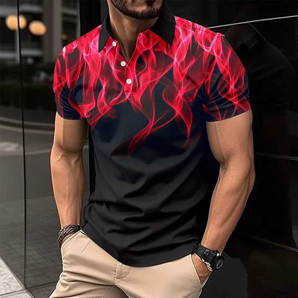 Summer Men Clothes 3D Digital Print Flame Short Sleeve Polo Shirt Men Casual Fashion Lapel Golf Polo Shirt Tops High Elasticity Y250707 Y250707