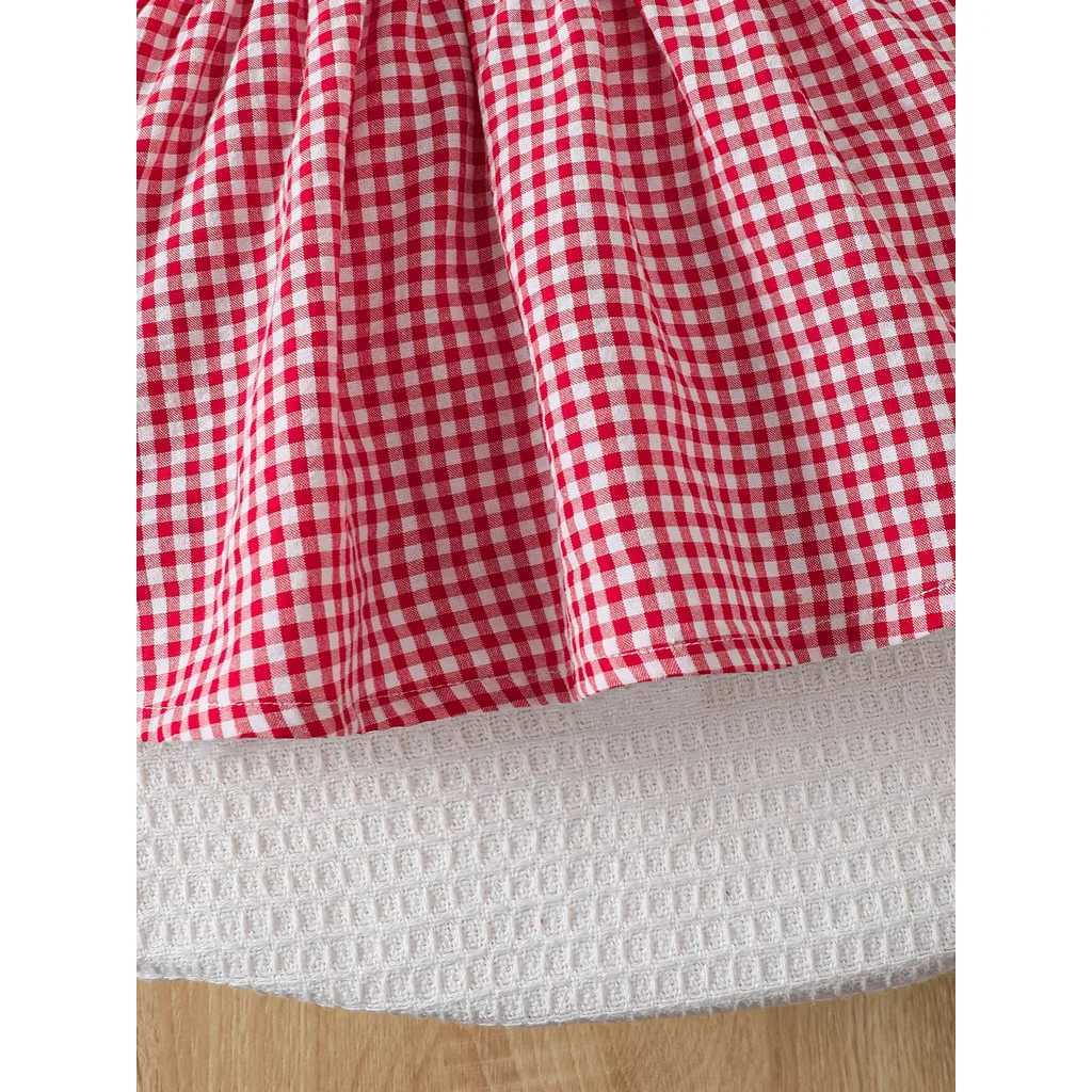 Baby Girl Dress for Infant 3-24Months Cute Strawberry Print Doll Neck Sleeveless Red Plaid Dress Summer Daily Wear Party Dresses R250707
