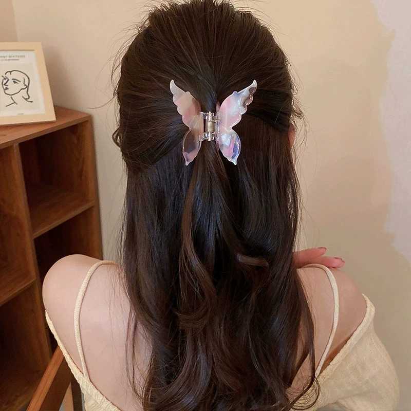 Elegant Butterfly Hair Claw For Women Gradient Tie-Dye Colored Acetate Resin Hairpin Spring Summer Sweet Tools Hair Accessories Y250707