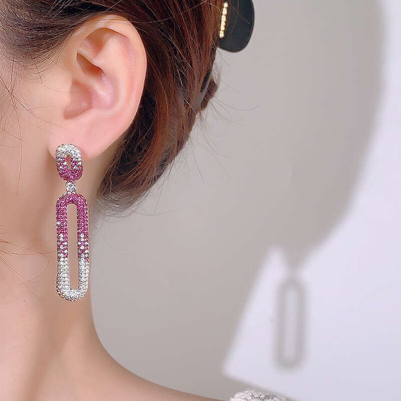 S Sier Needle High-End Niche Ear Jewelry Exaggerated Tassel Zircon Sparkling Stud Earrings High Quality E80