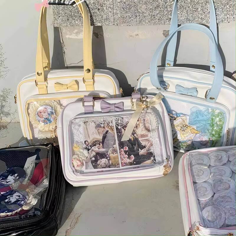 Y2K Cute Bow Ita Girl Transparent Messenger Women Fashion Shoulder Crossbody Ladys DIY Badge Tote Bag Lolita Handbag ddmynov