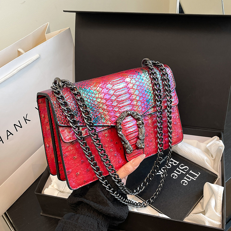 Designer Chain Crossbody Shoulder 2025 New Double Compartment Flap Small Square Crocodile Pattern Light Luxury Women's Bag