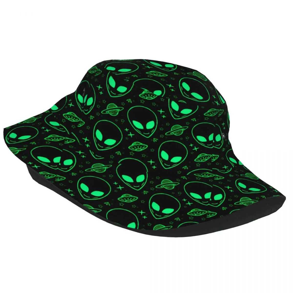 Foldable Cute Aliens And UFO Pattern Print Bucket Hat for Men Women Print Summer Travel Beach Fisherman Cap Y250707