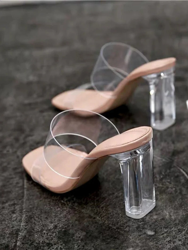 Summer Women Pumps Sandals PVC Jelly Slippers Open Toe High Heel Transparent Perspex Shoes Clear 250703