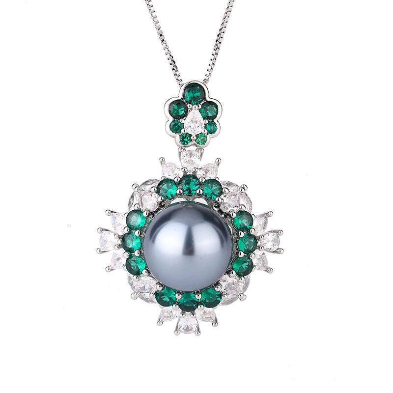 Emerald Jewelry Palace Style New Colorful Set Gray Pearl Sier Needle Earrings Ring Necklace F08