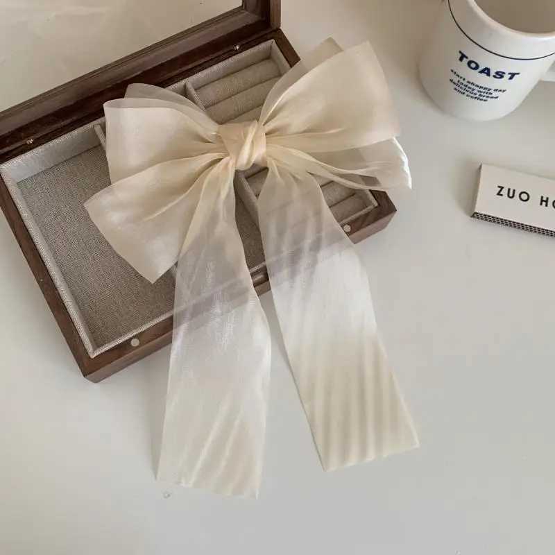 Sweet Blue Shining Satin Bowknot Hair Clip Big Ribbon Bow Barrette Solid Color Scarf Hairpin Ponytail Clip Hair Accessories Y250707