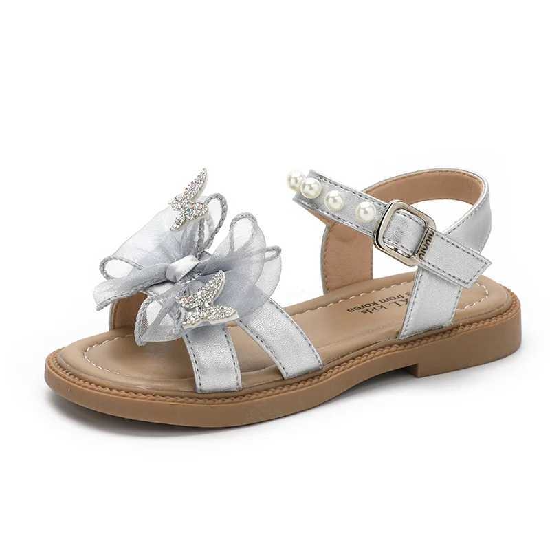 New Girl Princess Dress Sandals Sweet Pearl Bowknot Childrens Summer Sandals Elegant Wedding Party Kids Casual Shoes Open-toe R250707