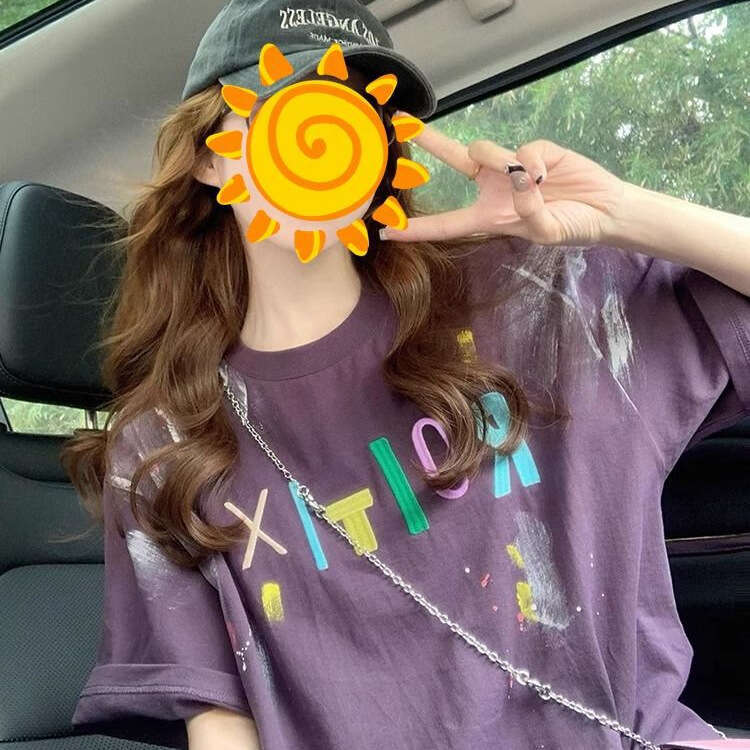 Plus Size Pure Cotton American Trendy Brand Letter Embroidery Short T-Shirt Summer New Korean Style Loose Half Sleeve Top B5