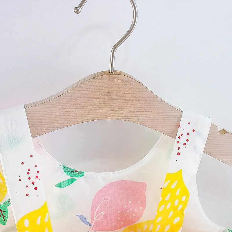 Baby Girl Dresses Summer Bow Fruit Print Girls Dresses Cute Girls Beach Dresses with Hat R250707