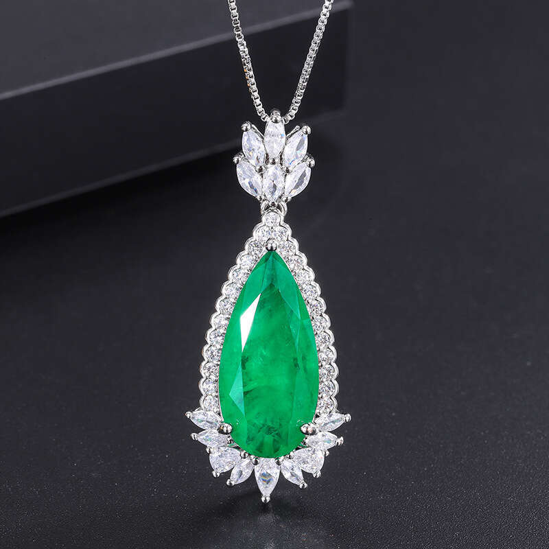 Fashion Gemstone Jewelry Emerald Necklace Water Drop Shape Inlaid Dia Paraiba Pendant For Women 438