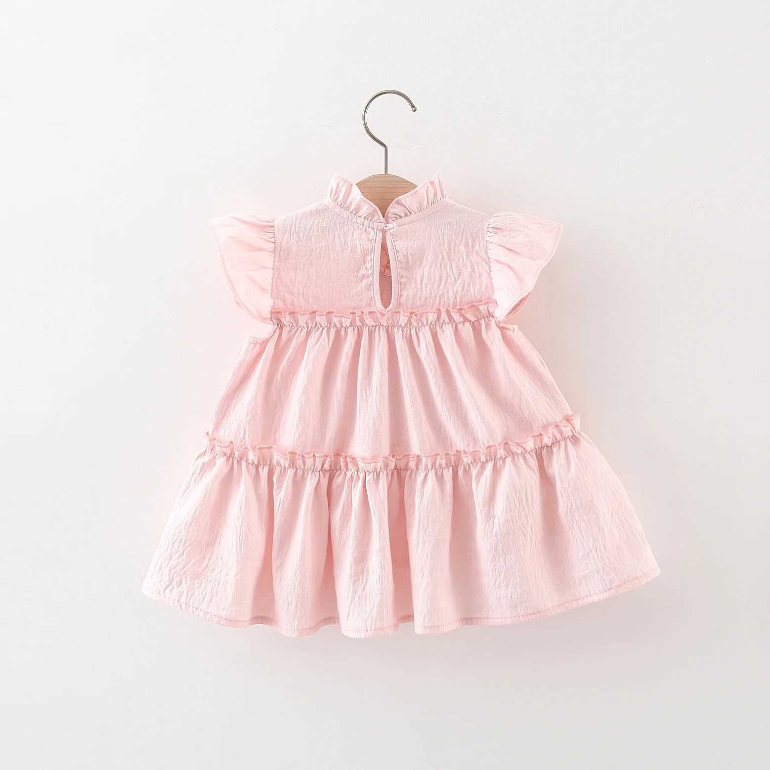 0-4 Y Baby Girls Solid Color Flying Sleeves Tulip Dress Fashion Summer Thin Soft Children Clothing Toddlers Skin-friendly Wear R250707