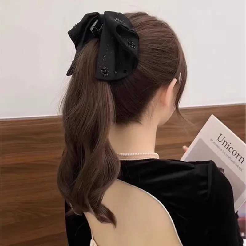 Elegant Black Rhinestone Double Layered Bow Hair Claw For Women Sweet Hair Ornament Heradband Hair Clip Fashion Hair Accessories Z250707