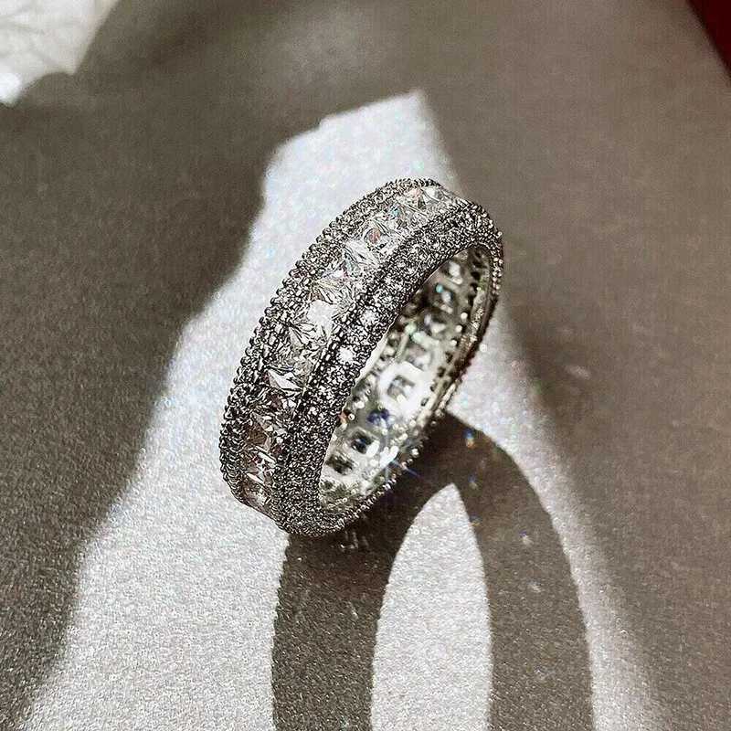 925 Sterling Silver Square Cubic Zirconia Crystal Rings for Women Wedding Engagement Party Luxury Accessories Fashion Jewelry XJ250707