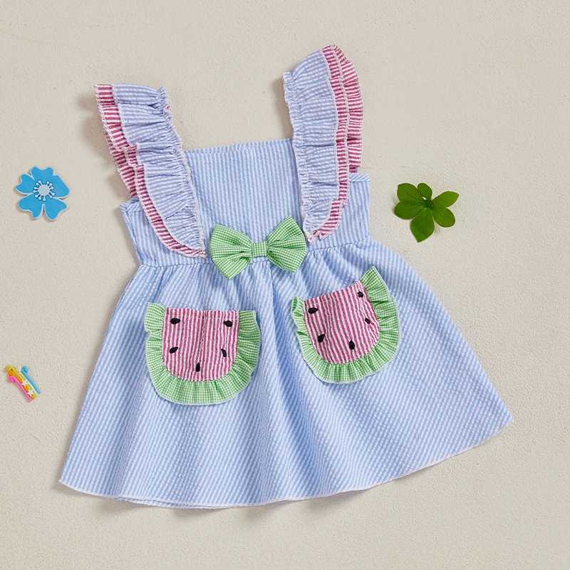 Toddler Girl s Cute Striped Dress with Flutter Sleeves Bow Detail and Convenient Pockets - Perfect for Everyday Wear or R250707