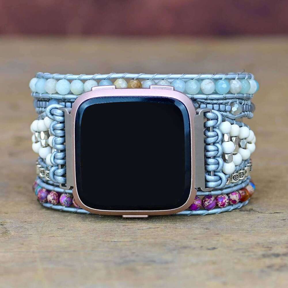Hot Selling Natural Stone FitbitWatch Turquoise Wrapped Strap Handmade bohemian Smart Watch Bracelet
