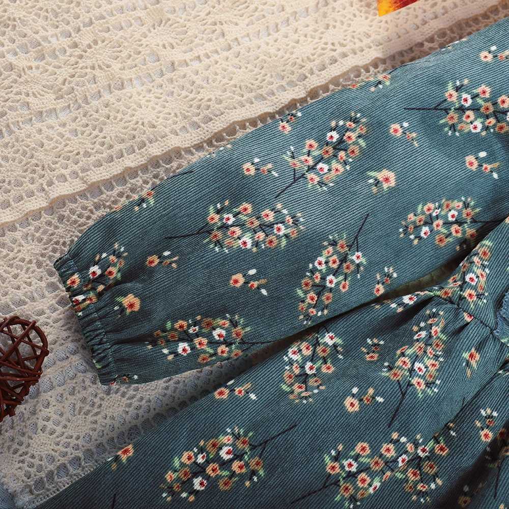 2023 Autumn New Bear Leader Girls Dress Round Neck Ruffled Flower Print Long Sleeve Dress Childrens Fashion Dress R250707