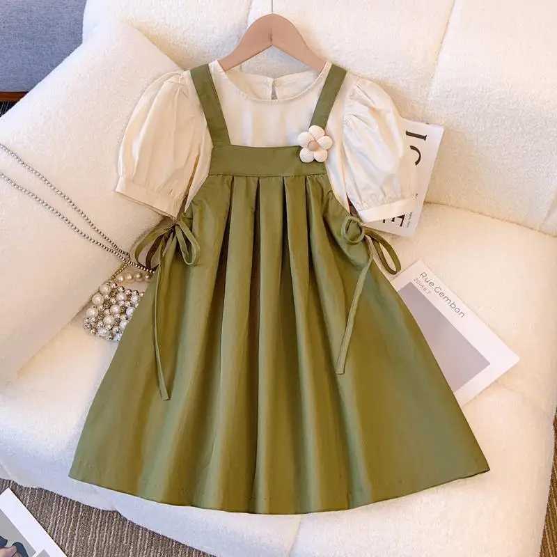 Summer Girls Dress Set Kids Top+Suspender Skirt 2 Pieces Children Flower Leisure Suit 3-14 Years Youth Party Clothes Kids Dresses R250707