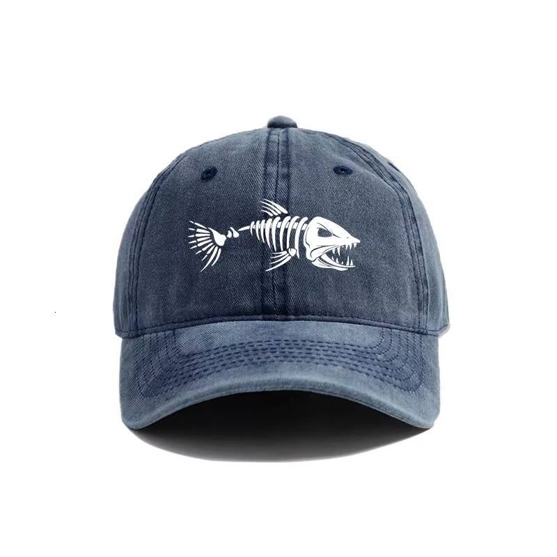 Fishbone Baseball Cap Summer Distressed Dad Hats Men Outdoor Fishing Skeleton Fish Bone Caps MZ-496 ddmythur