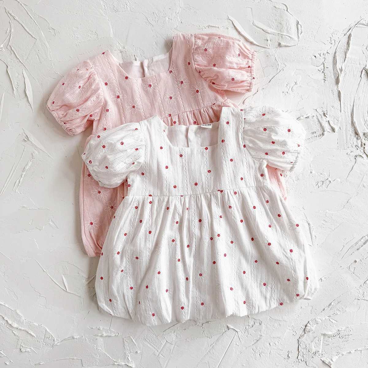 Summer Hot Newborn Baby Girl Dress Girls Embroidered Round Sleeves Princess Dress Childrens Dress 0-3Y Infant Baby Clothes R250707