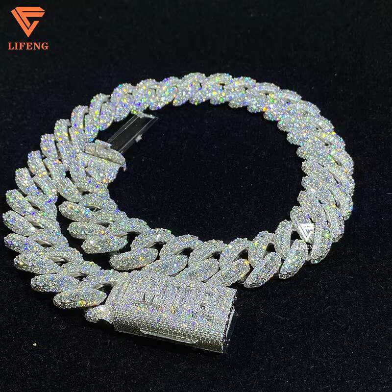 Diamond Moissanite Cuban Chain 20mm Width Hip Hop Jewelry Silver 925 White/Yellow/Rose Gold Moissanite Cuban Link Chain
