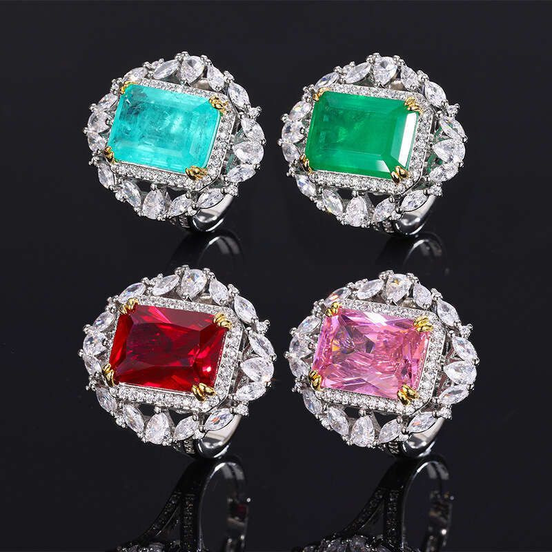Jewelry Simulation Red Live New Fashion Pink Emerald Zircon Ring 1Dd